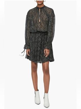 NWT Anine Bing Elliana Zebra Print Long Sleeve Silk Chiffon Dress